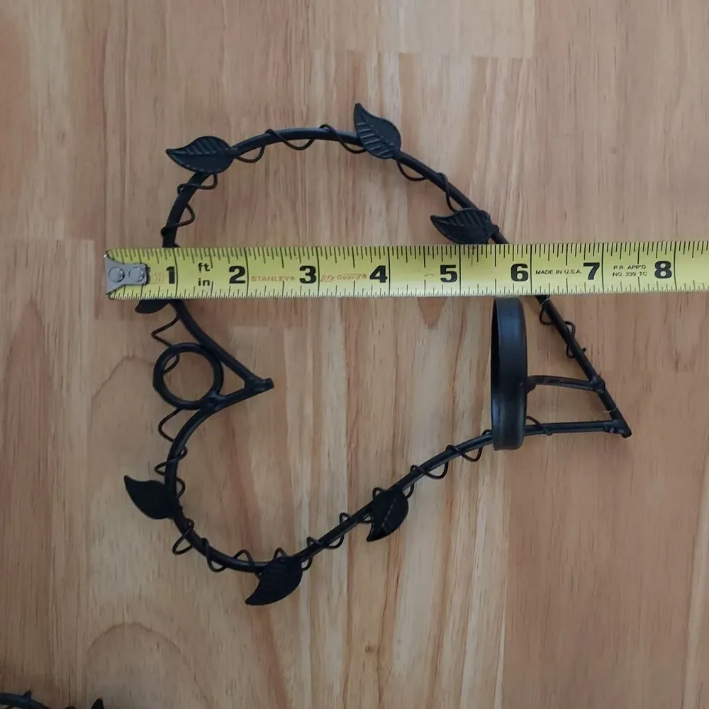 Vintage black Metal Heart with leaves Wall Sconces Candleholders - Set of 2 - 8